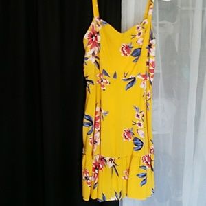 Old navy L yellow floral fit and flare dress